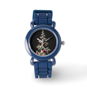 Futuristic Fractal Christmas Tree Mosaic Cubes Watch