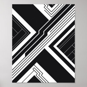 Futuristic Geometric Line Art in Black and White Poster