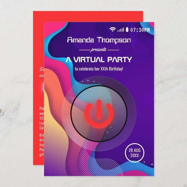 Futuristic Geometric Virtual Birthday Party Invitation (Front/Back)