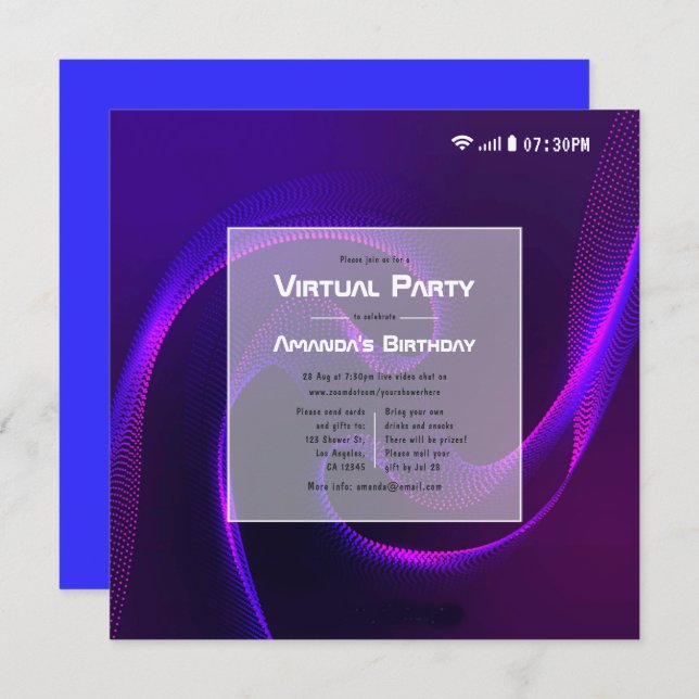 Futuristic Geometric Virtual Birthday Party Invitation (Front/Back)