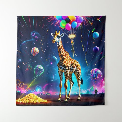 Futuristic Giraffe at Space Carnival Tapestry