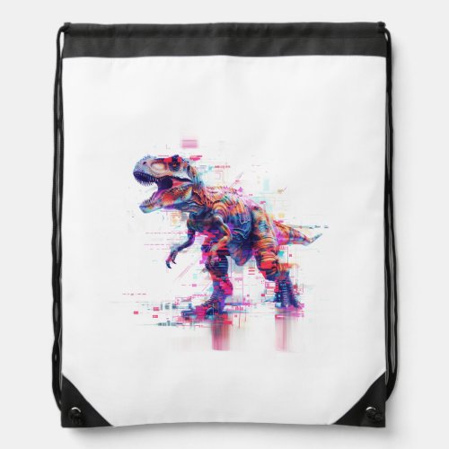 Futuristic Glitch T_Rex Dinosaur Drawstring Bag
