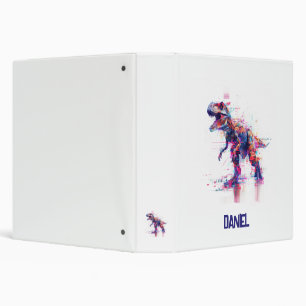 Futuristic Glitch T-Rex Dinosaur  With Kids Name 3 Ring Binder
