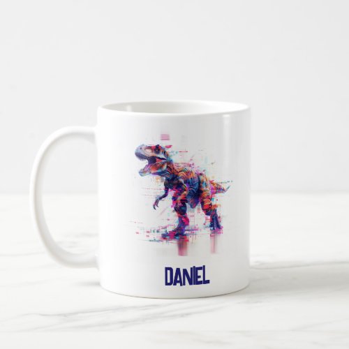 Futuristic Glitch T_Rex Dinosaur  With Kids Name Coffee Mug