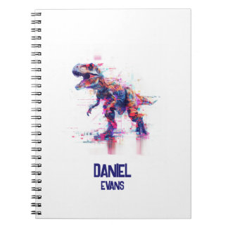 Futuristic Glitch T-Rex Dinosaur  With Kids Name Notebook