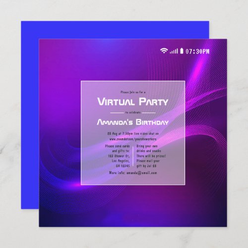 Futuristic Glow Virtual Birthday Party Invitation