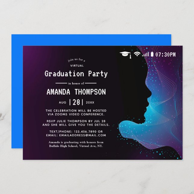 Futuristic Glow Virtual Graduation Party Invitation (Front/Back)