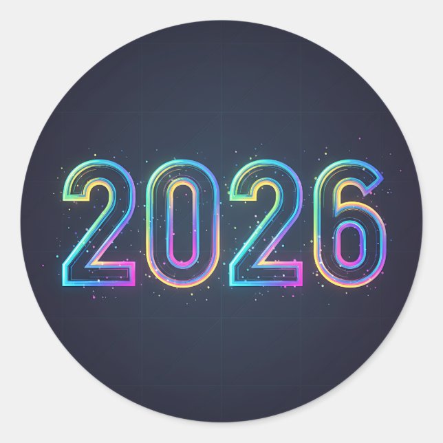 Futuristic glowing 2026 numbers with neon light   classic round sticker (Front)