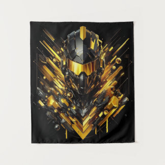 Futuristic Gold Armor – Abstract Digital Art Tapestry
