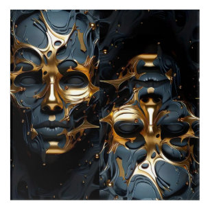 Futuristic Gold & Black Abstract Face Art 