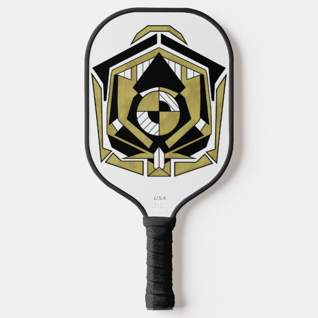 Futuristic Gold Black Geometric Cybernetic Abstrac Pickleball Paddle (Front)