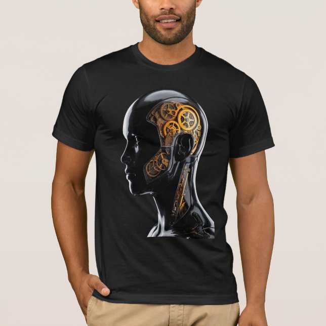Futuristic Golden Clockwork Cyborg Neo Deco T-Shirt (Front)