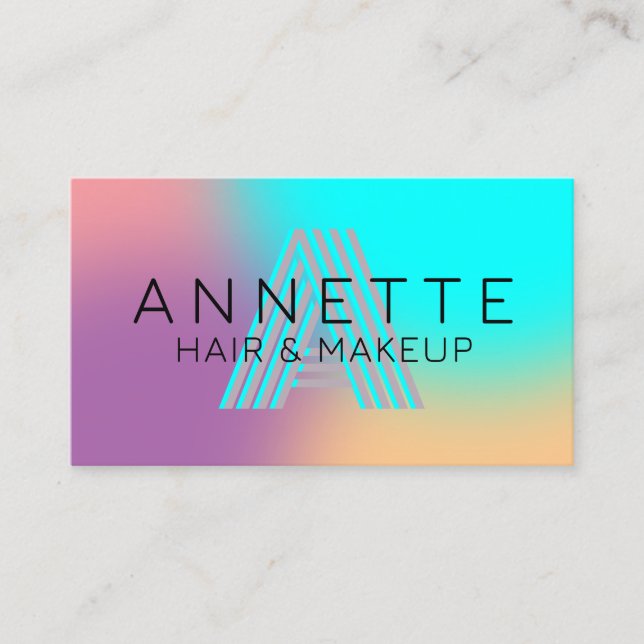 Futuristic gradient colorful monogram business card (Front)