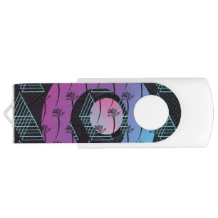 Futuristic Gradient Palm Tree Geometric Black Flash Drive