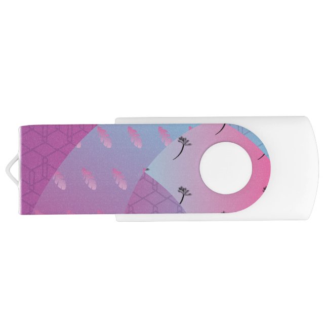 Futuristic Gradient Palm Tree Geometric Grid Flash Drive (Back)