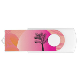 Futuristic Gradient Palm Tree Geometric Pink Flash Drive