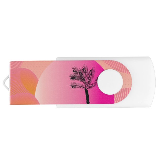 Futuristic Gradient Palm Tree Geometric Pink Flash Drive (Back)