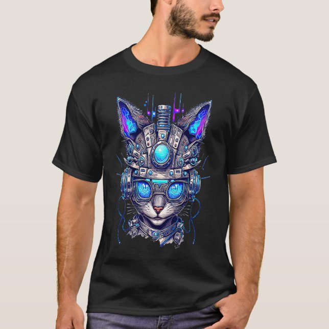 Futuristic Graphic Cat Robot  1 T-Shirt (Front)