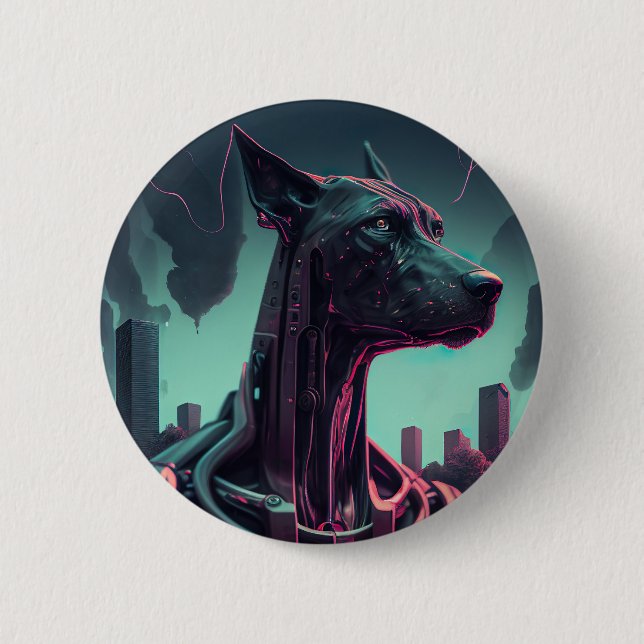 Futuristic Great Dane The Robotic Companion Button (Front)