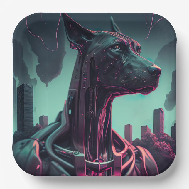 Futuristic Great Dane The Robotic Companion Paper Plates (Front)