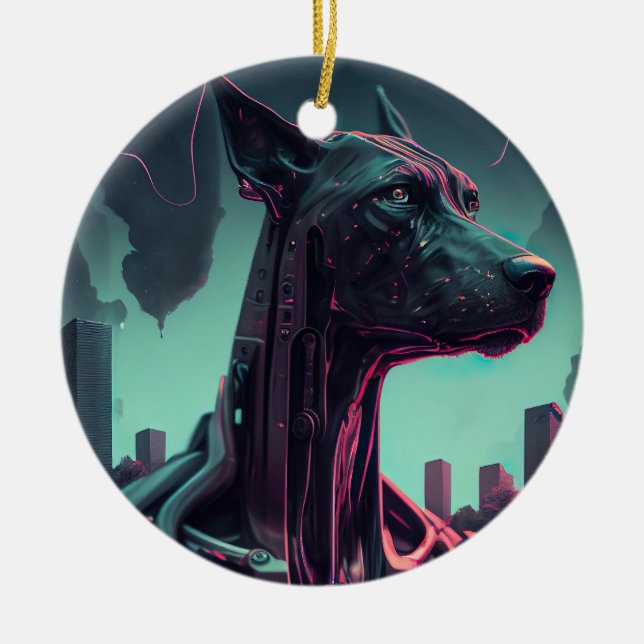 Futuristic Great Dane The Robotic Companion Throw  Ceramic Ornament (Front)