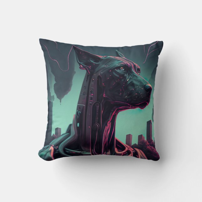 Futuristic Great Dane The Robotic Companion Throw Pillow (Front)