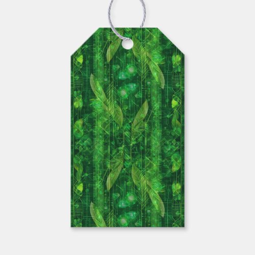 Futuristic green leafy abstract pattern gift tags