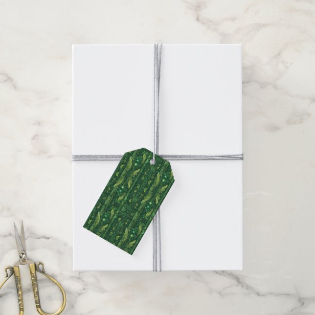 Futuristic green leafy pattern gift tags (With Twine)
