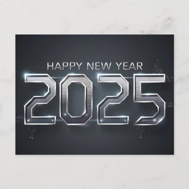 Futuristic Happy New Year 2025 Holiday Postcard (Front)