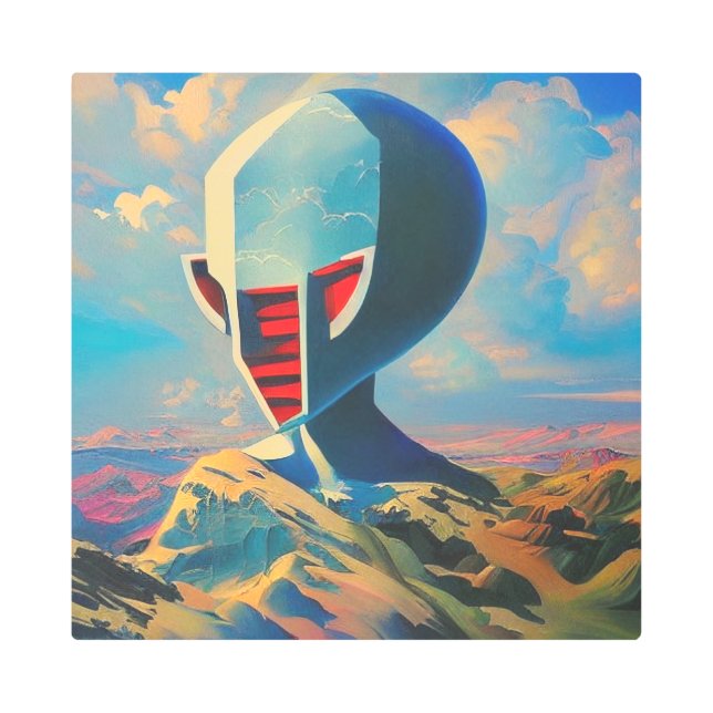 Futuristic Head Sculpture Painting Metal Print (Front)