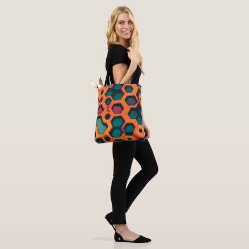 Futuristic Honeycomb Pattern in Vivid Orange Tote Bag