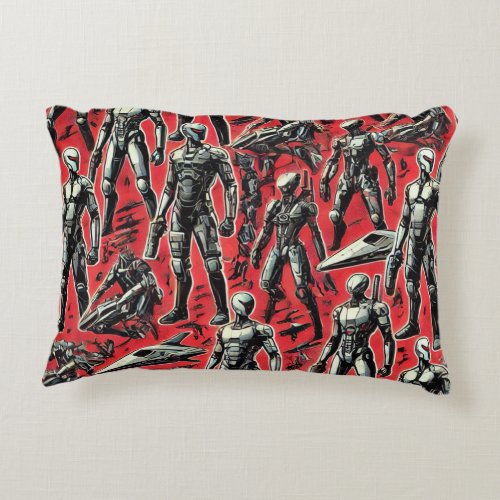 Futuristic Humanoid Robot Pattern | AI Robotics Sc Accent Pillow