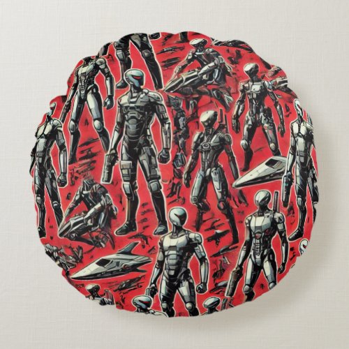 Futuristic Humanoid Robot Pattern | AI Robotics Sc Round Pillow