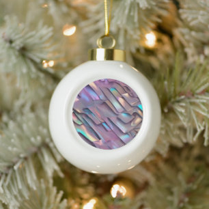 Futuristic iridescent/abstract holographic  ceramic ball christmas ornament