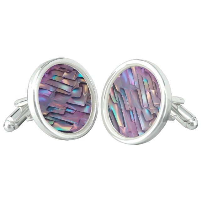 Futuristic iridescent/abstract holographic  cufflinks (Angled)