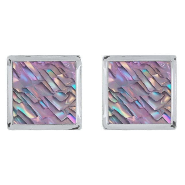 Futuristic iridescent/abstract holographic  cufflinks (Front)