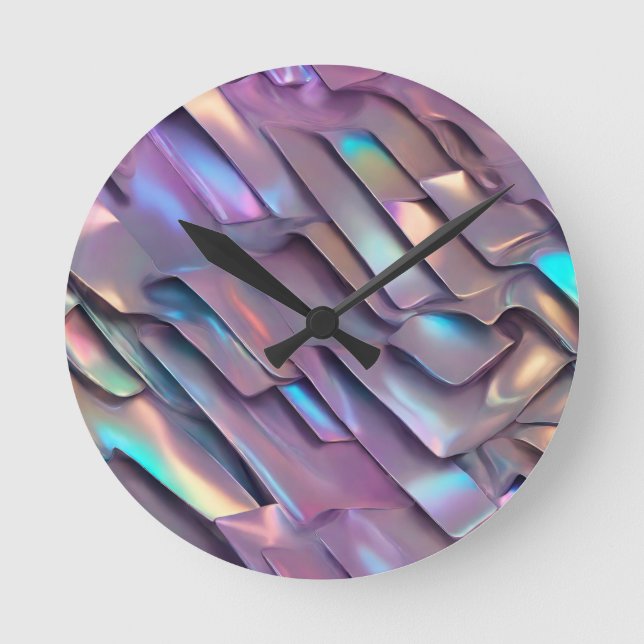Futuristic iridescent/abstract holographic  round clock (Front)