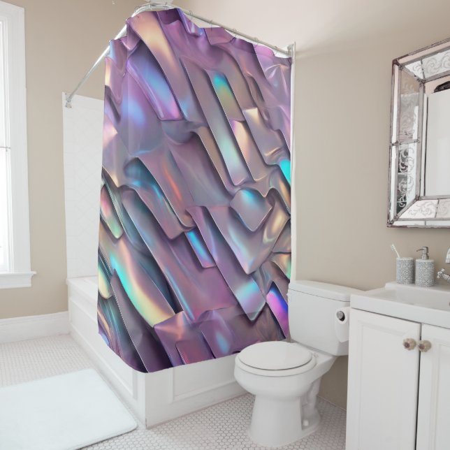 Futuristic iridescent/abstract holographic  shower curtain (In Situ)