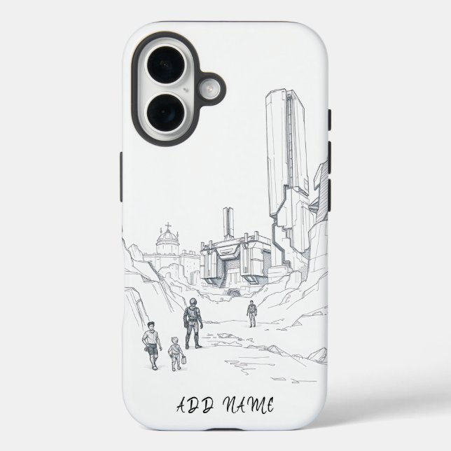 Futuristic Landscape Sketch with Figures Case-Mate iPhone Case (Back)