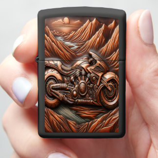 Futuristic Leather-Style Motorcycle by Mountains Zippo Lighter