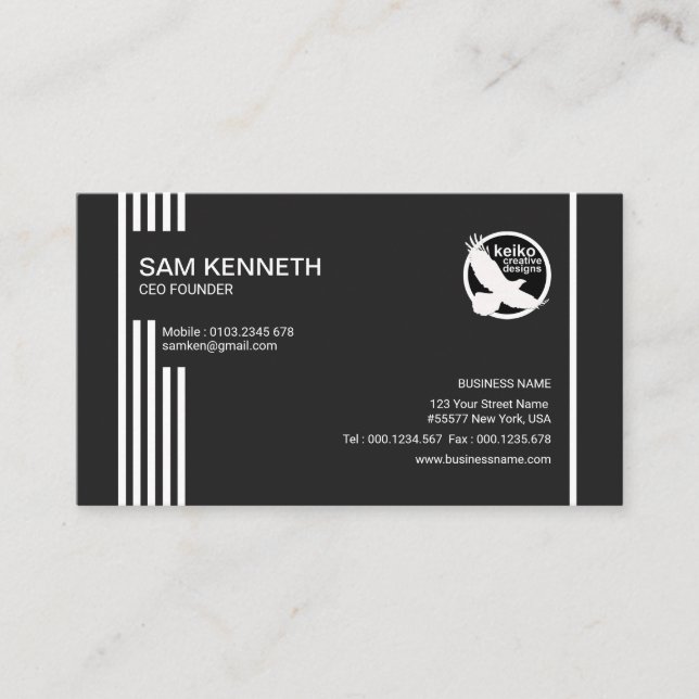 Futuristic Lines Elegant Black CEO Founder Business Card (Front)