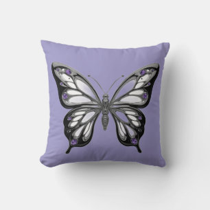 Futuristic Liquid Chrome Butterfly Amethyst Purple Throw Pillow