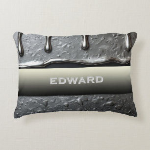 Futuristic Liquid Chrome Custom Name Silver Accent Pillow