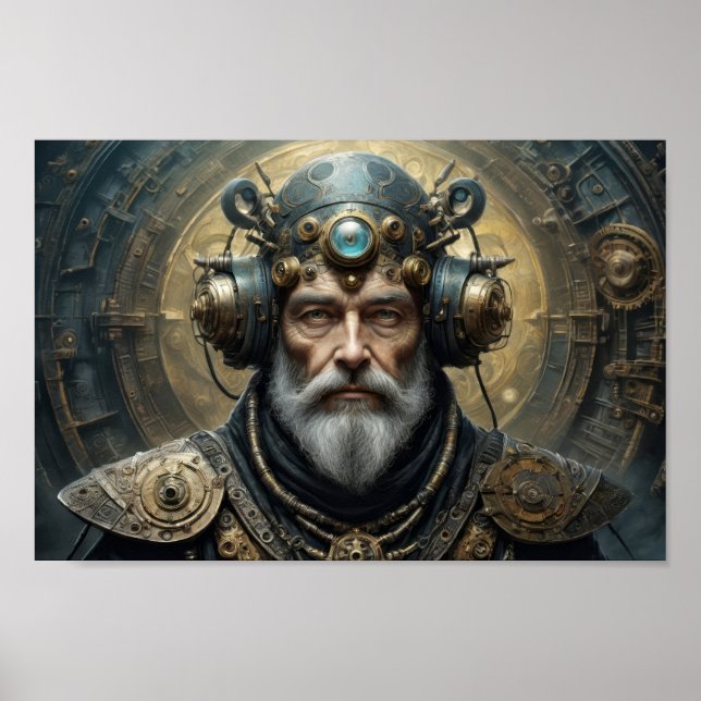 Futuristic man, steampunk armor and psycho helmet poster (Front)