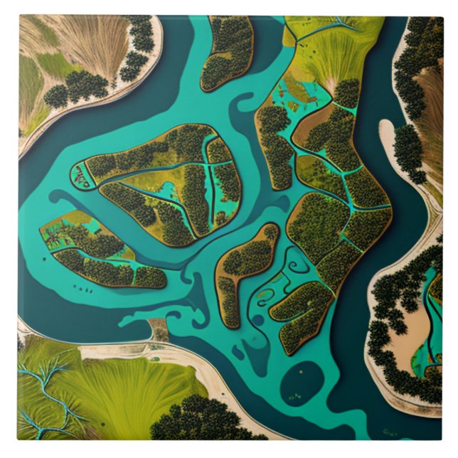 Futuristic Marshlands Ceramic Tile (Front)