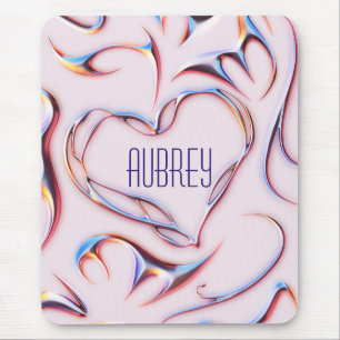 Futuristic Metallic Add Name Cyberpunk Heart  Mouse Pad