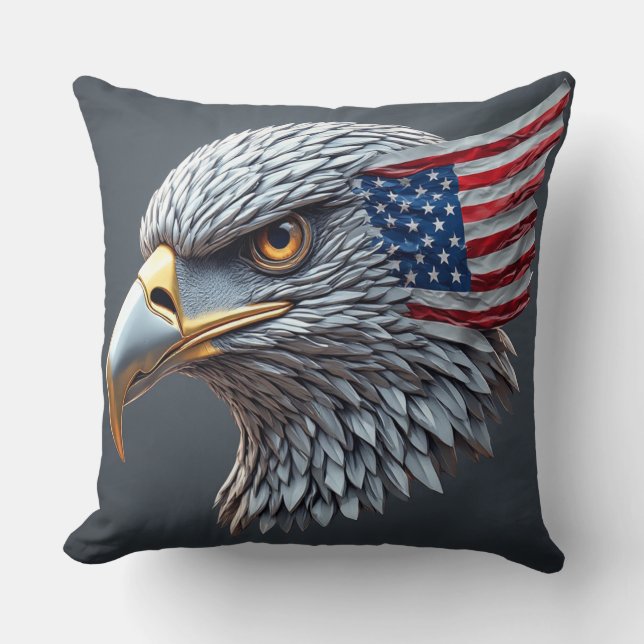 Futuristic metallic eagle with American flag Throw Pillow (Front)