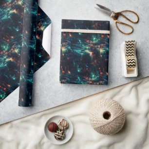 Futuristic Metropolis Aurora: 3D City Design Wrapping Paper