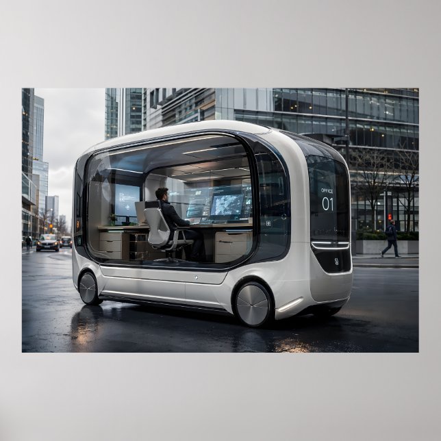 Futuristic Mobile Office Pod in Urban Nature  Poster (Front)