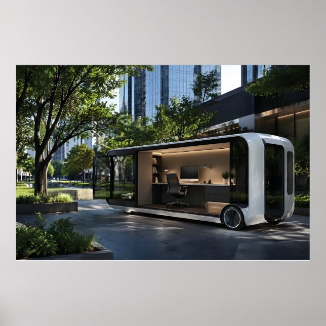 Futuristic Mobile Office Pod in Urban Nature  Poster (Front)